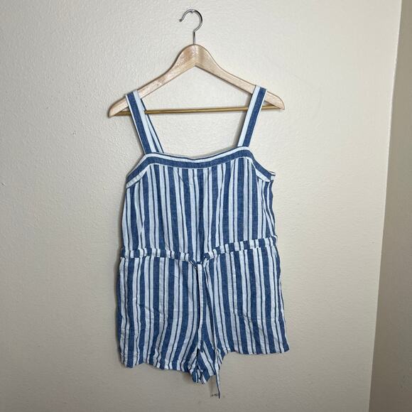 Gap Blue and White Striped Linen Blend Romper 6 - Picture 1 of 10
